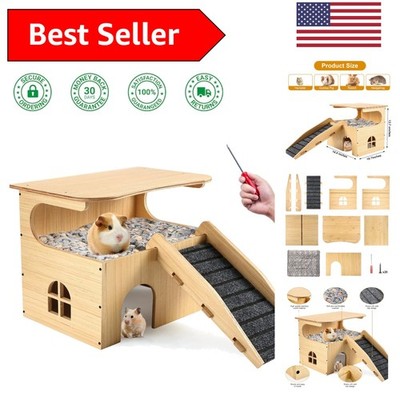Cozy Two-Tier Guinea Pig Home with Easy Access Stairs - Ideal for Multiple Pets