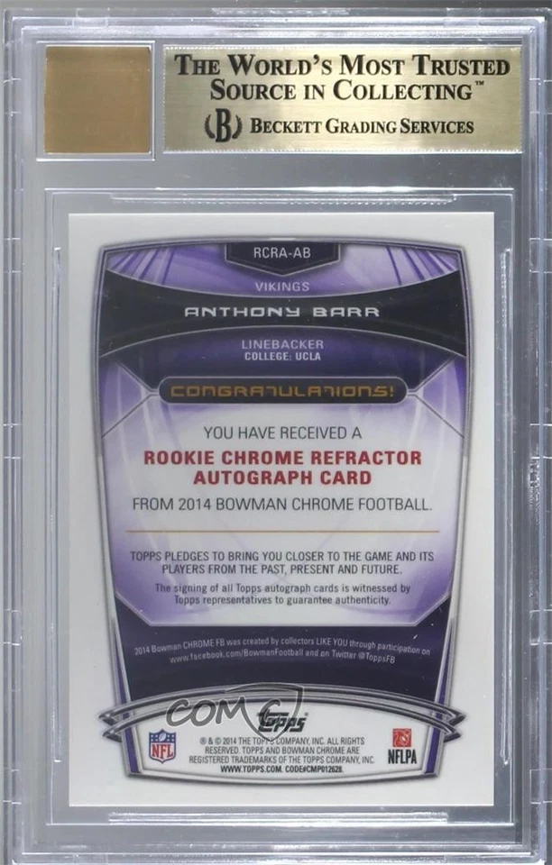 2014 Bowman Chrome Rookie Red Refractor /25 Anthony Barr BGS 9.5 Auto RC - Image 2 of 2