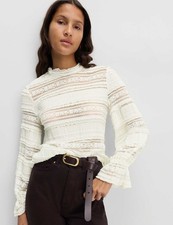 Marks & Spencer Womens Long sleeved Lace Blouse in Soft White - M&S