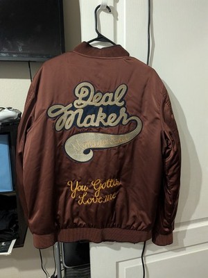 Scotch  Soda Burgundy Satin Embroidered Deal Maker Jacket Size XL Varsity Bomber