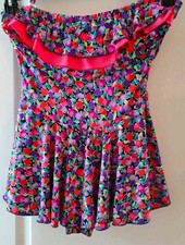 Vintage 80s 90s Catalina Floral Swim Dress 14 One Piece Ruffle Convertible USA