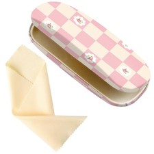 Portable Hard Shell Glasses Case with Cleaning Cloth - Eyeglass Holder, Pink