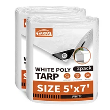 5'x 7' White Tarp Waterproof 7.5 mil(2-Pack) Medium Duty All Purpose Poly Tar...