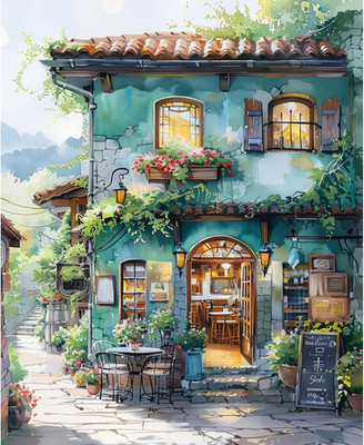 Café Malen Nach Zahlen Erwachsene Set,Schöne Landschaft Paint by Numbers,Blumen 