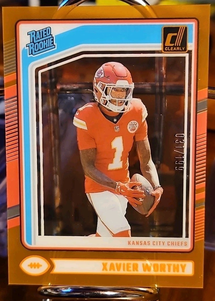 Xavier Worthy 2024 Clearly Donruss Rated Rookie Orange /199 #58 RC 