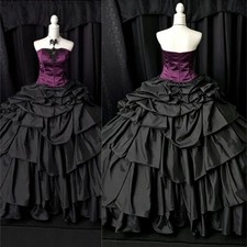 Gothic Wedding Dresses Strapless Black Ruched A Line Vintage Bridal Gowns