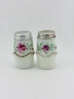Antique EAPG Bead Swag Custard Milk Salt Pepper Shakers Hand Painted