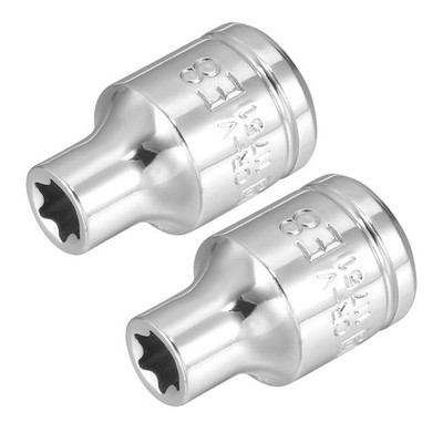 2Pcs 3/8-Zoll Laufwerk E8 externen Torx flachen Sockel Cr-V Stahl