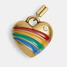 Coach DIY Heart Charm Keychain Women Multicolor New Rainbow Enamel Stripe B4L38