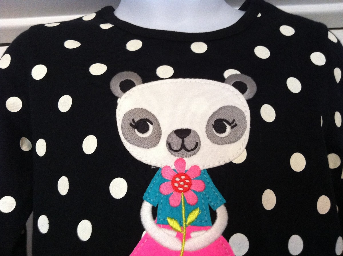 Carter's T-Shirt Black w/Large White Polka Dots Ballerina Panda w
