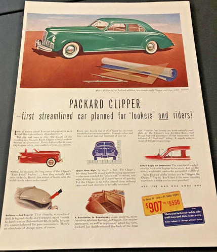 Green 1941 Packard Clipper Sedan - Vintage Original WWII Era Print Ad / Wall Art