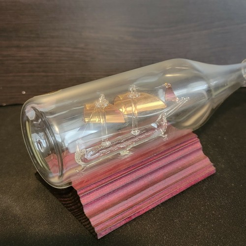 Mayflower Glass Sculpture England Rare/ Unique THE PINTA Ship In A Bottle Base - 第 5/9 張圖片