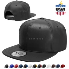 Leather Snapback Hat Hip Hop Baseball Cap Trucker Mesh Solid Plain Flat Bill Men