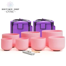 CVNC 432Hz 6-12" 7pcs Pink Color Chakra Crystal Singing Bowl Set Sound Heal Gift