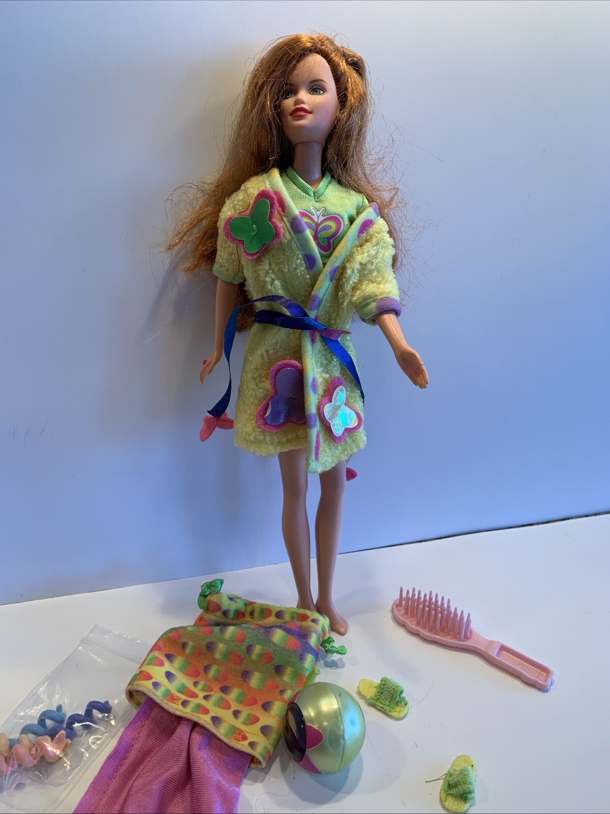 1999 Barbie Pajama Fun Courtney Doll With Sleeping Bag, Slippers, Robe, Brush