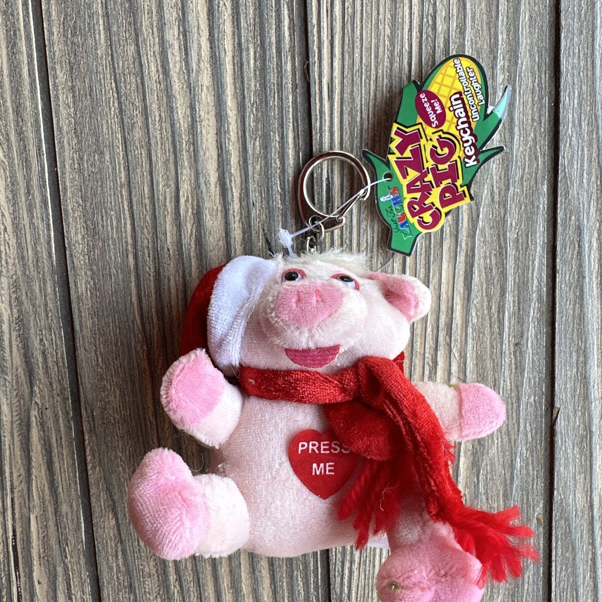 Vintage Crazy Pig Pink Keychain Christmas Santa Makes Sound Vintage Crazy Pig Pink Keychain Christmas Santa Makes Sound
