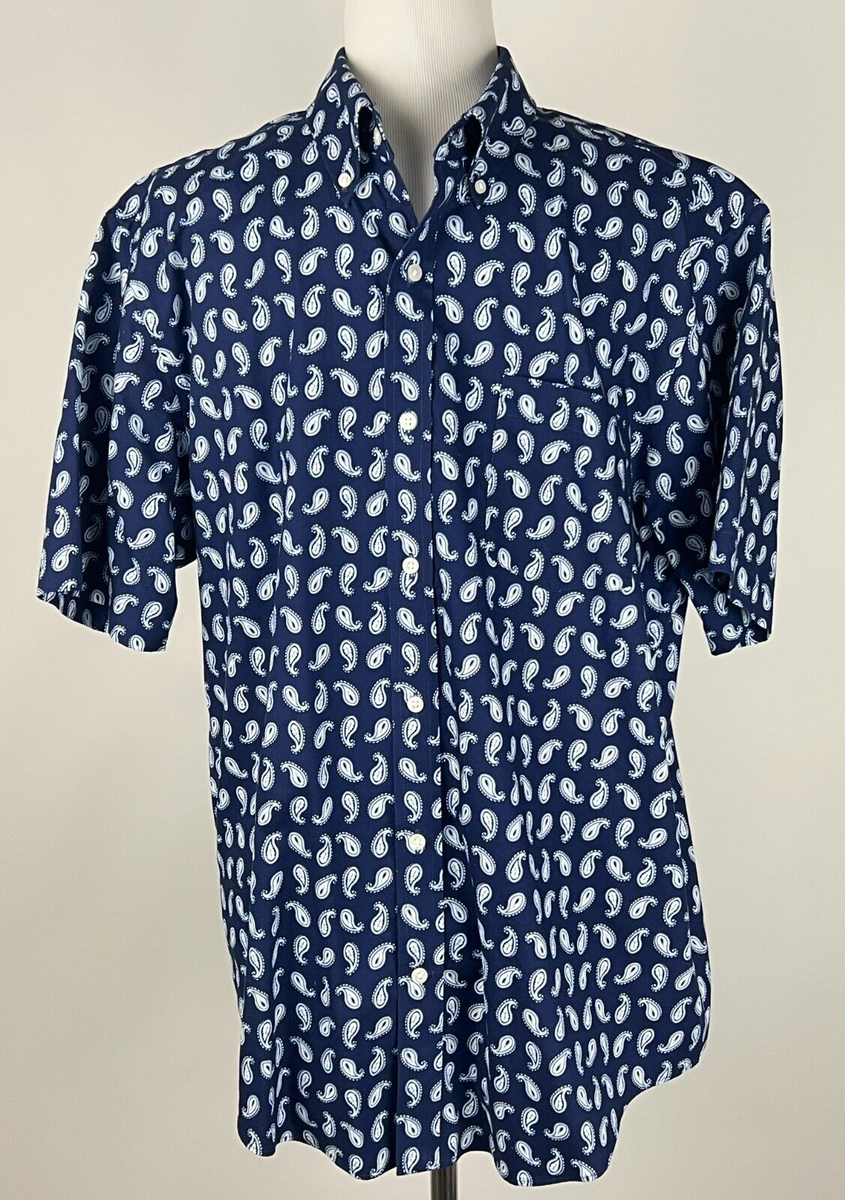 LANDS' END Men S/S 'No Iron Paisley Twill Shirt' (Cotton) - L (16