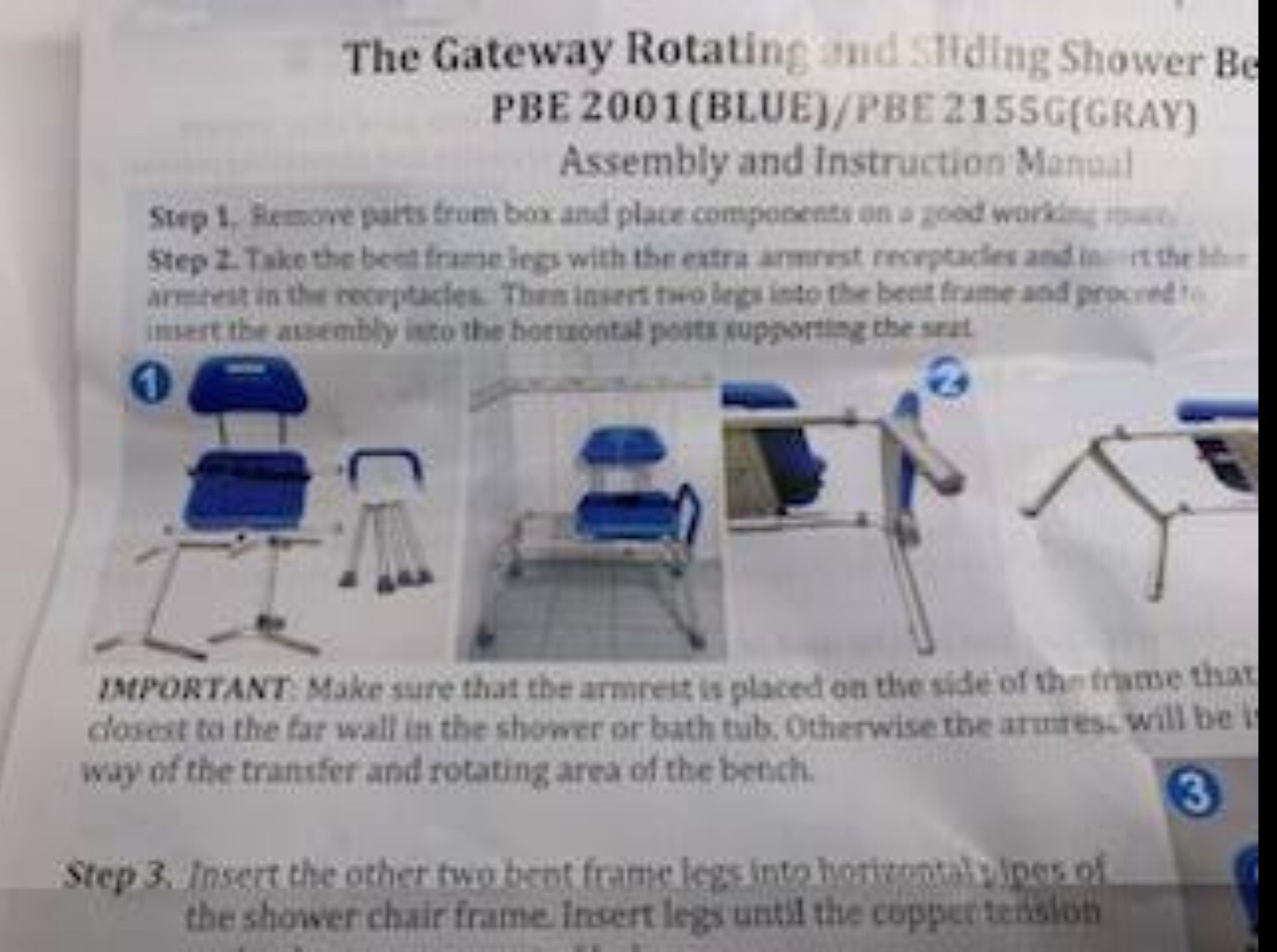 Unused Platinum Health Gateway Rotating & Sliding Shower Bench PBE 2001 Blue, In