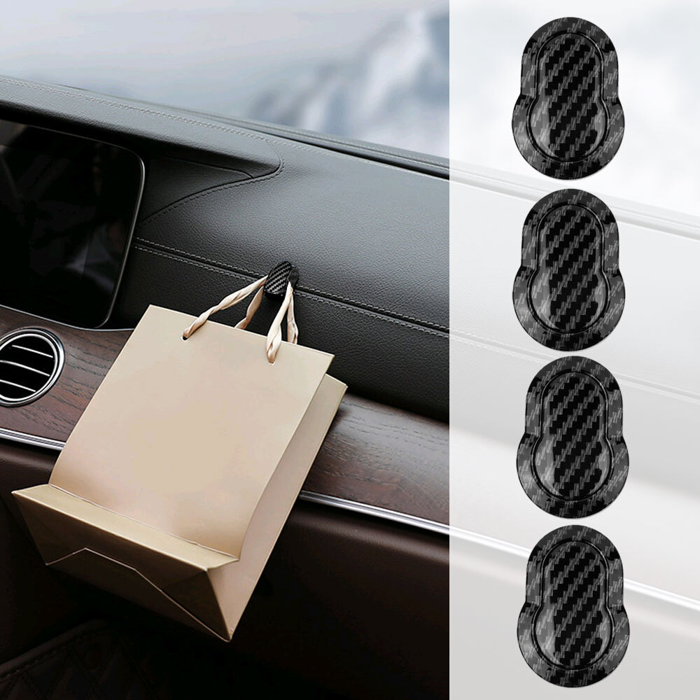 4x Black Carbon Fiber Hooks Accessories Car Dashboard Hook Holder Clip Universal