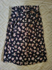 Tres Paquette Vintage Womens A-Line Skirt Navy Floral Button Front Size L