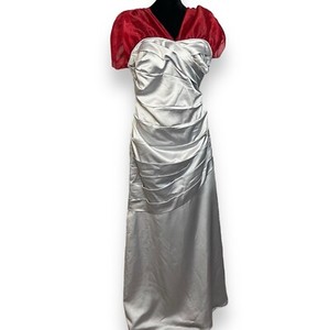 David's Bridal Bridesmaid Maxi Dress Women's 12 Silver Red Revamped Formal Zip