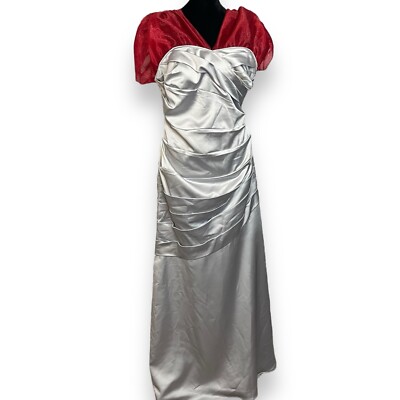 David's Bridal Bridesmaid Maxi Dress Women's 12 Silver Red Revamped Formal  Zip | eBay