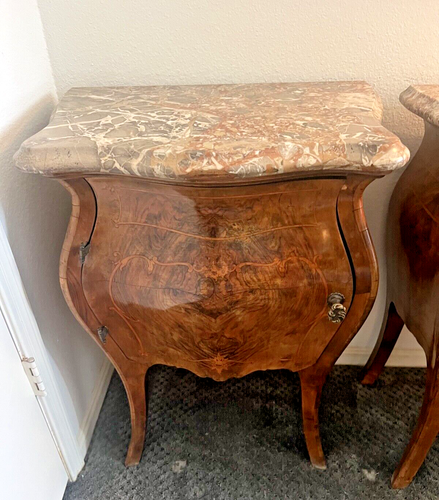 19th Century French Mahogany W/Marble Top Bombay Commodes/Nightstands (pair) - Picture 2 of 22