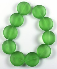 'Sea' Beach Glass 15mm Coin Spring Green Beads 8"