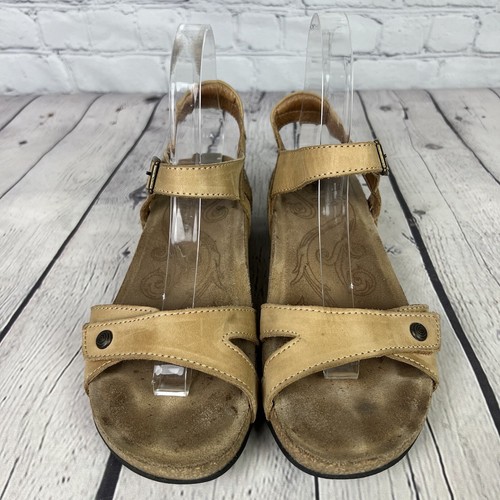 Taos Sandals Womens 8-8.5 Trulie Tan Leather Shoes Wedge Cork Strappy Classic - Picture 2 of 13