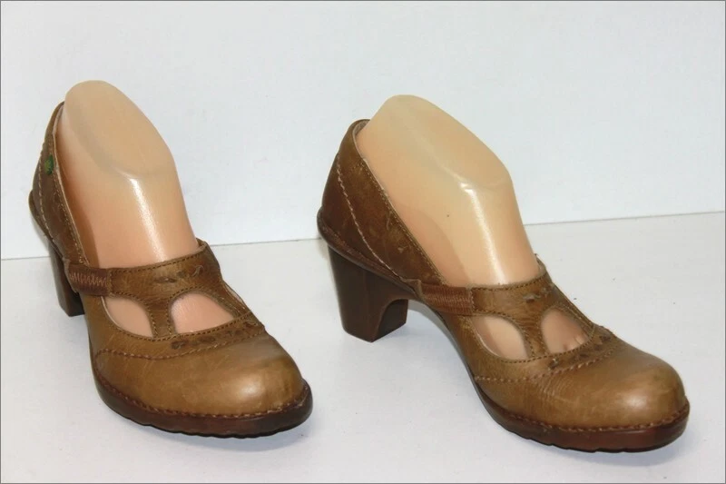 EL NATURALISTA Escarpins à Brides Cuir Marron Ocre Doublés Cuir T 39 TBE - Photo 3/4