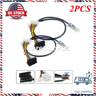 2X MINI SAS HD SFF-8088 26P To 4 Ports SFF-8482 Server Adapter Cable with Power