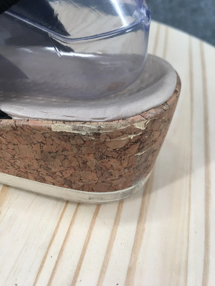 Sandalias Bzees para mujer 8 M remix con tira trasera tela negra corcho cuña punta abierta informales Foto 3 de 4