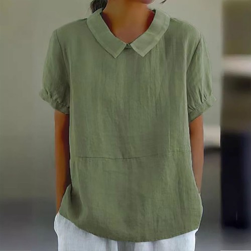 Women's Cotton Linen Tee Blouse Summer Lightweight Blouse Tops Casual T-Shirt - Picture 19 of 42