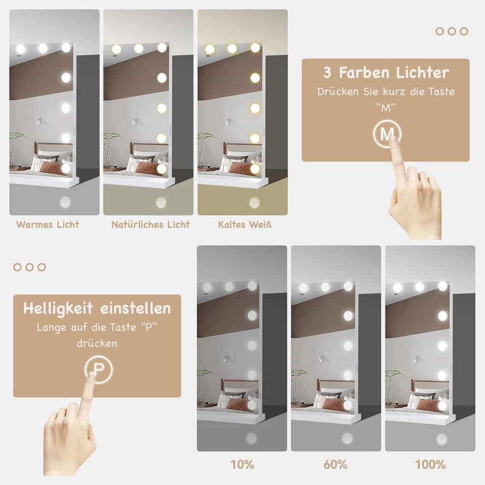 Hollywood Makeup Mirror with Lighting Vanity Mirror Table Mirror Nfdzbtzyad - Image 3 of 4