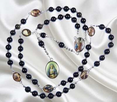 Handmade Servite Rosary, Chaplet of the Seven Sorrows, Black Stone Beads