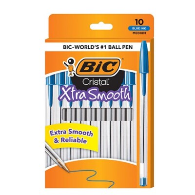 BIC Cristal Xtra Smooth Ball Pens Med Point 10/Pk Blue Ink School Office Home