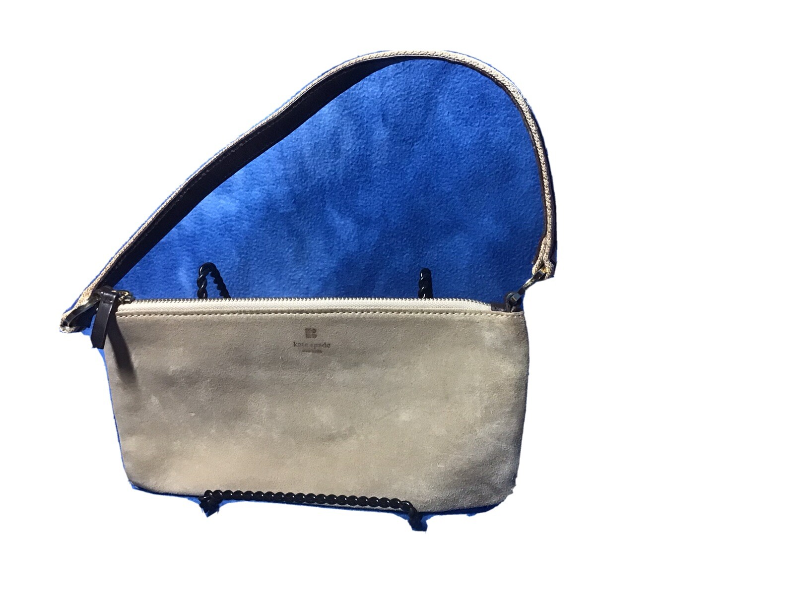 Kate Spade Small Tan Suede Shoulder bag purse w/nylon trim strap VGUC eBay