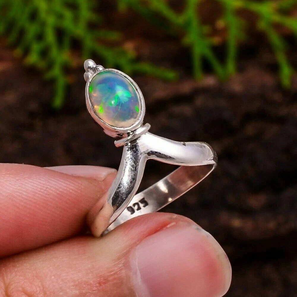 Natural Opal Ring 925 Sterling Silver ring Anniversary ring Boho