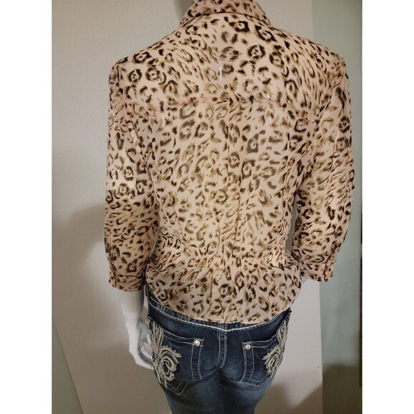 Leopard print blouse,  Button-down tie front blou… - image 7