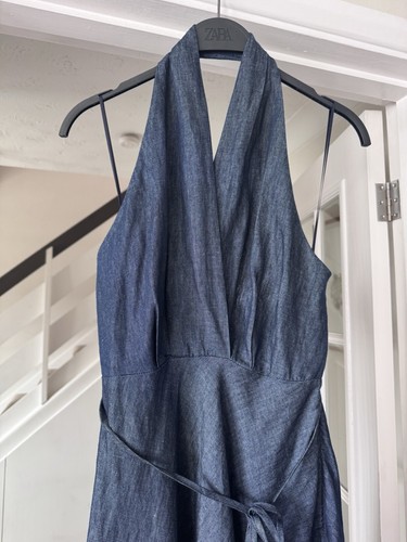 ZARA ZW Collection Blue Denim Halter Neck Midi Dress Size M Holiday 5216/241 - Picture 17 of 17