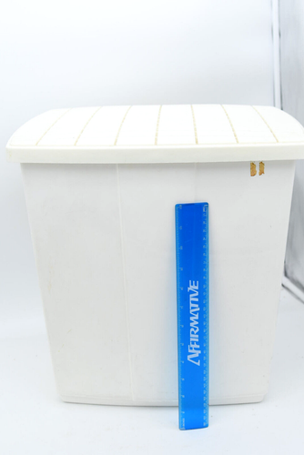Vintage White Grid Top Lid Laundry Clothes Hamper Basket Container Hard Plastic - Picture 3 of 9