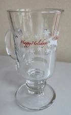 Happy Holidays Reindeer Snowflake Irish Coffee/Hot Chocolate Glass Mug Christmas