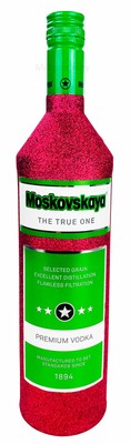 Moskovskaya Vodka 1l (38% Vol) Bling Bling Glitzerflasche in hot pink- [Enthält