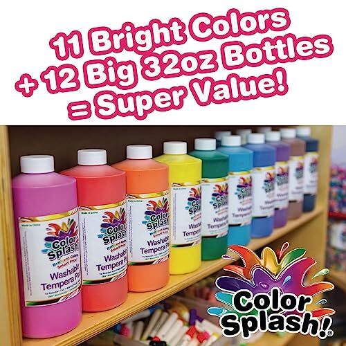 Color Splash! Liquid Tempera Bulk Paint, Set of 12 in 11 Bright Colors