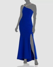 $288 Aqua Women's Blue One-Shoulder Scuba Bling Gown Dress Size 2