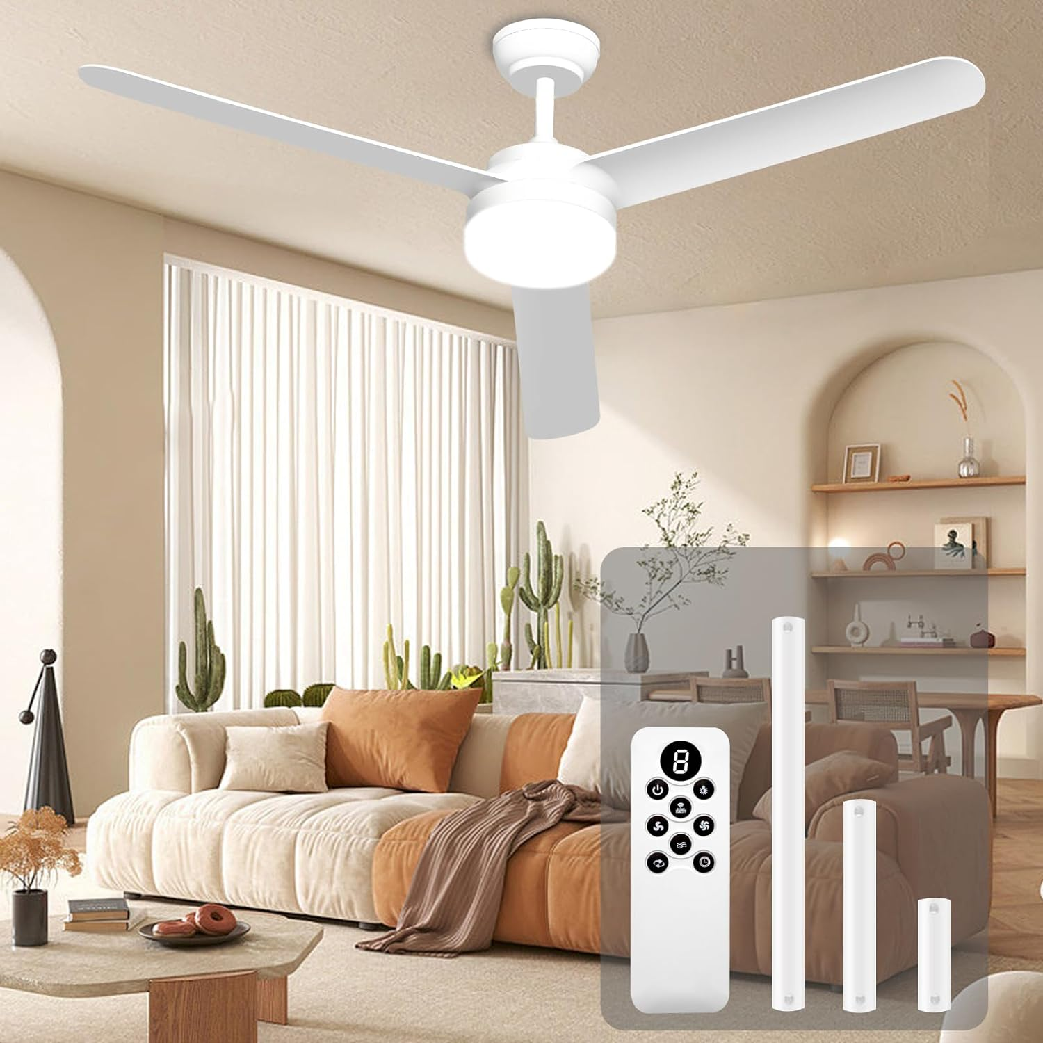 Modern LED Ceiling Fan with Light Kit & 3 Downrods for Indoor Use-image