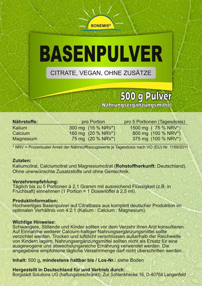 Basenpulver Premium, ohne Zusätze, vegan, 1 kg (2x 500 g Beutel), Bonemis® - Bild 2 von 3