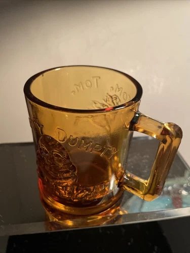 VTG  Amber Glass HUMPTY DUMPTY Tom Tom The Piper's Son Coffee Mug Nursery Rhymes