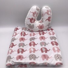 S L HOME FASHIONS PINK GRAY ELEPHANT LOVEY WHITE SHERPA BLANKET TRAVEL PILLOW