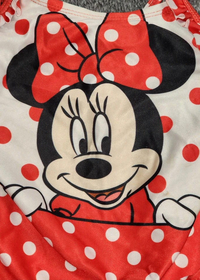 Traje de baño Disney Minnie Mouse rojo blanco a lunares de una pieza para niños pequeños 4T Foto 2 de 4